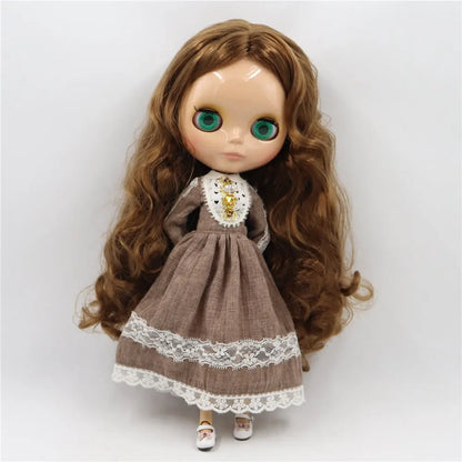 ICY DBS Blythe Doll 1/6 BJD Tan Skin Joint Body Dark Brown Hair NO.0623