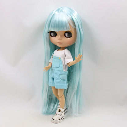 ICY DBS Blythe Doll 1/6 BJD Joint Body 30cm Blue Hair Tan Skin Shiny Face Toy