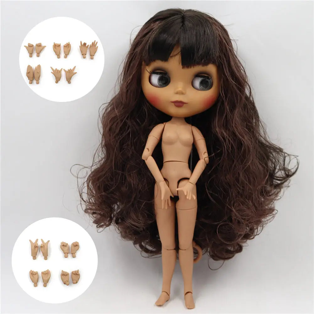 ICY DBS Blythe Doll Black Skin Matte Face Joint Body Black Brown Hair BL950