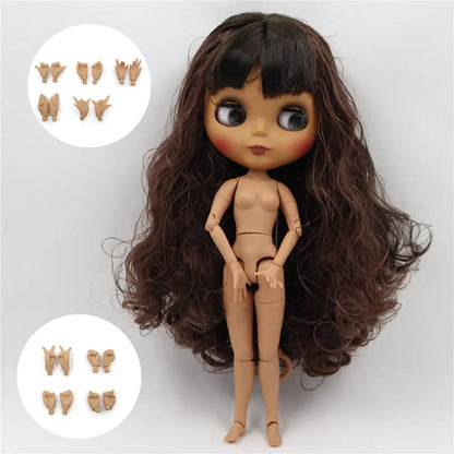 ICY DBS Blythe Doll Black Skin Matte Face Joint Body Black Brown Hair BL950