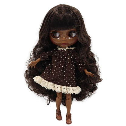 ICY DBS Blythe Doll Super Black Skin Glossy Face Joint Body Dark Brown Hair