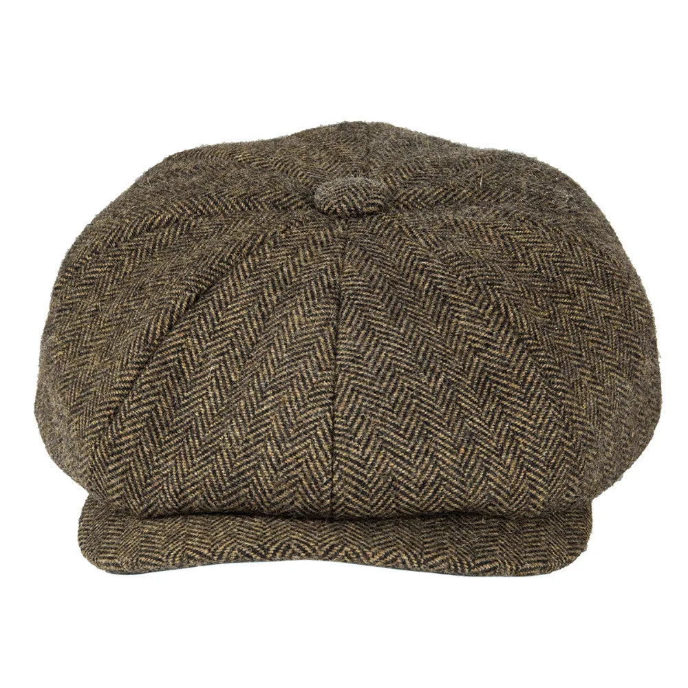 Wool Tweed Newsboy Cap Herringbone Vintage Men Gatsby Flat Hat