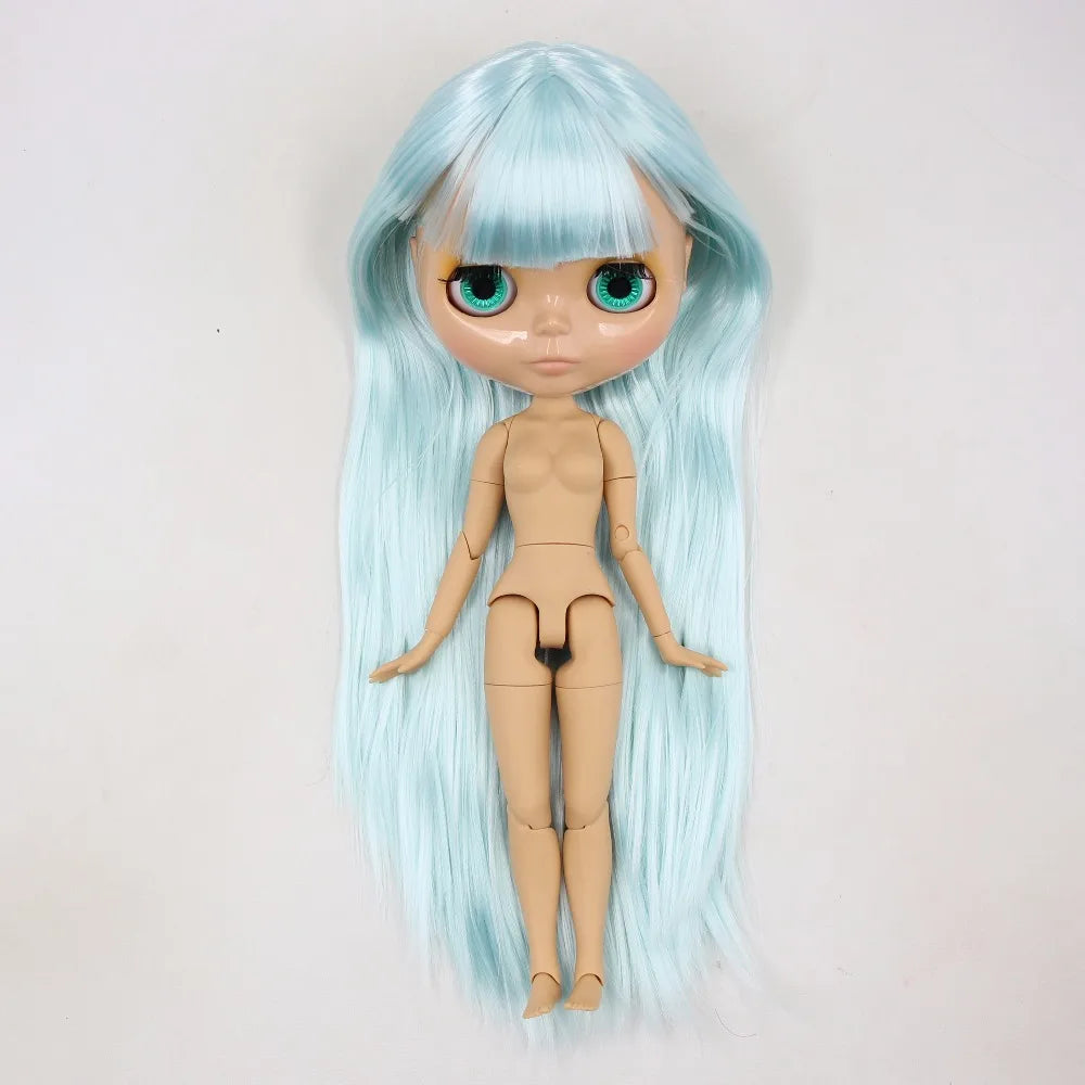 ICY DBS Blythe Doll 1/6 BJD Joint Body 30cm Blue Hair Tan Skin Shiny Face Toy