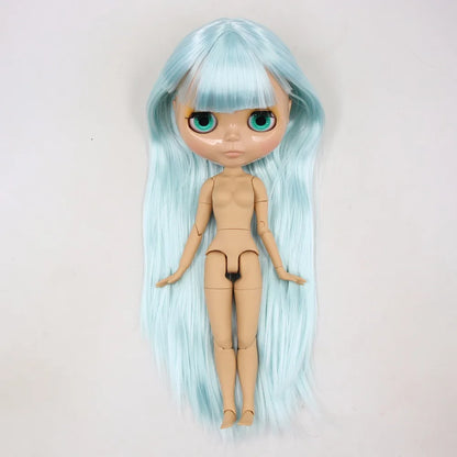 ICY DBS Blythe Doll 1/6 BJD Joint Body 30cm Blue Hair Tan Skin Shiny Face Toy