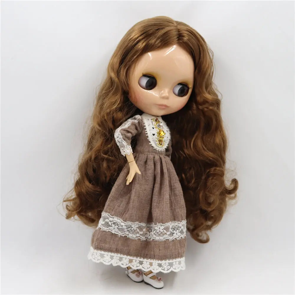 ICY DBS Blythe Doll 1/6 BJD Tan Skin Joint Body Dark Brown Hair NO.0623