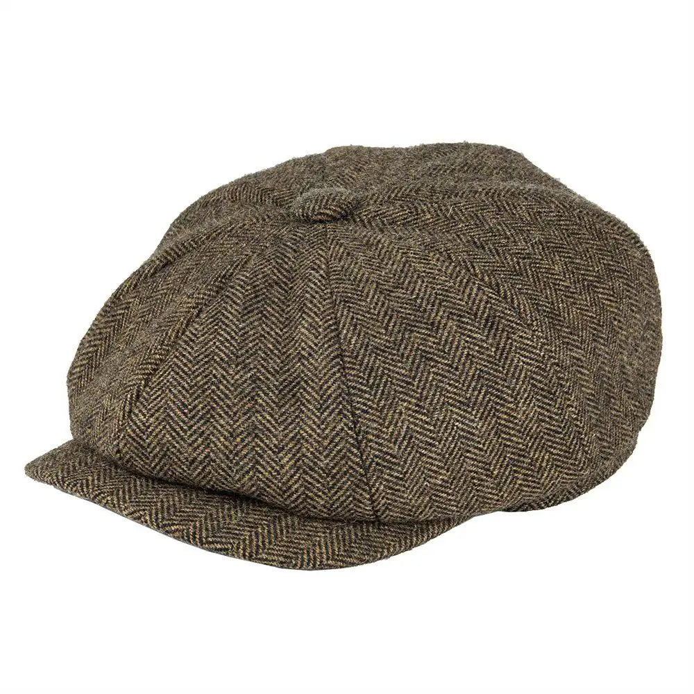 Wool Tweed Newsboy Cap Herringbone Vintage Men Gatsby Flat Hat