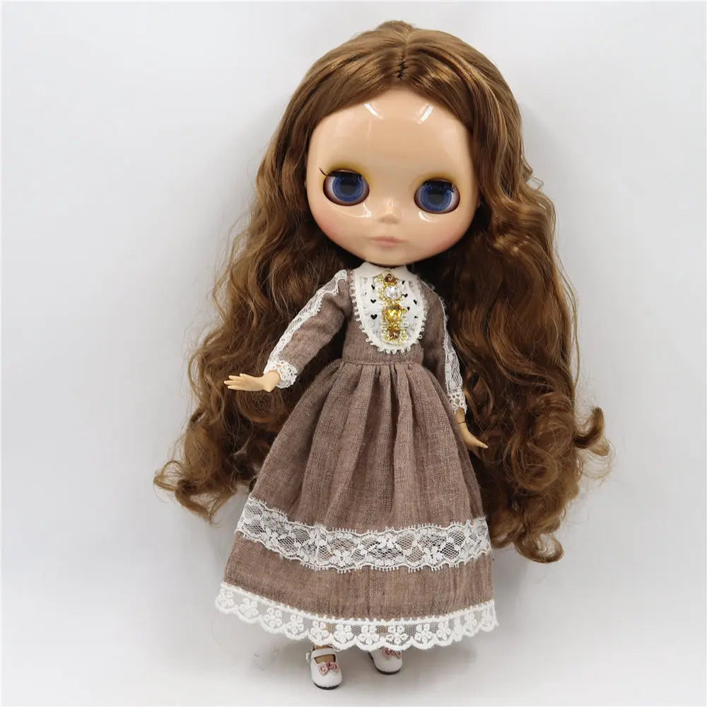 ICY DBS Blythe Doll 1/6 BJD Tan Skin Joint Body Dark Brown Hair NO.0623