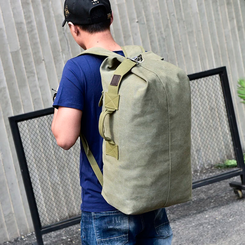 Large Canvas Shoulder Bag Backpack for Men Travel Rucksack Bucket Luggage