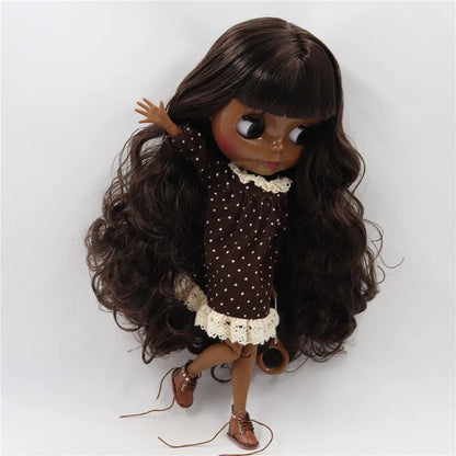 ICY DBS Blythe Doll Super Black Skin Glossy Face Joint Body Dark Brown Hair