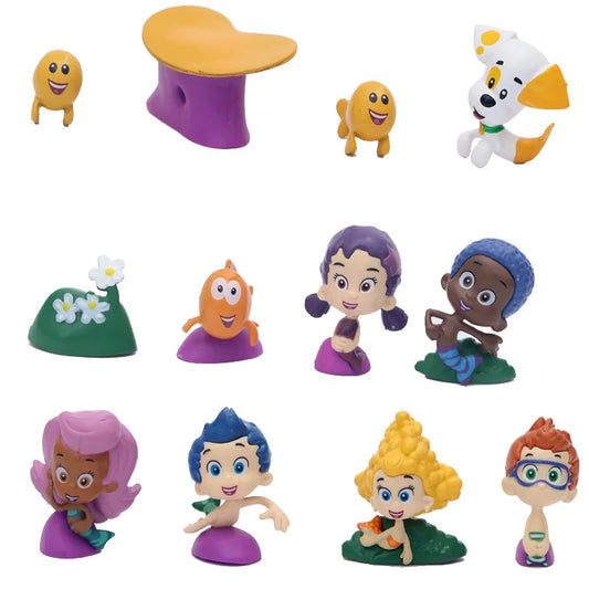 12pcs Bubble Guppies Character Figure Set Cute Fish Mermaid Collectible Models