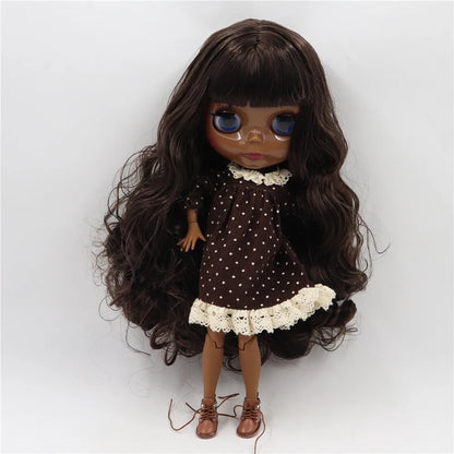 ICY DBS Blythe Doll Super Black Skin Glossy Face Joint Body Dark Brown Hair