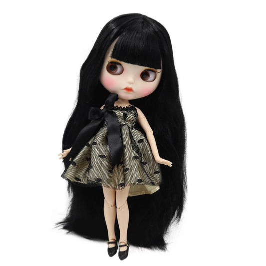 ICY DBS Blyth doll white skin joint body Black straight hair new matte face with eyebrows Lip gloss BL117-EXPROTAS