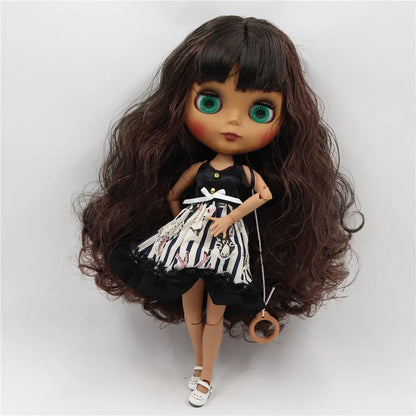 ICY DBS Blythe Doll Black Skin Matte Face Joint Body Black Brown Hair BL950