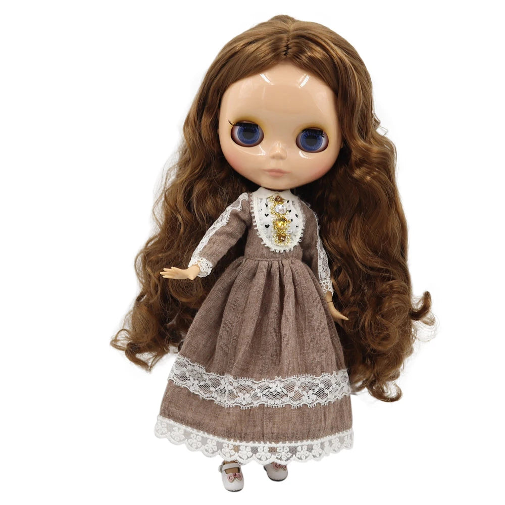 ICY DBS Blythe Doll 1/6 BJD Tan Skin Joint Body Dark Brown Hair NO.0623
