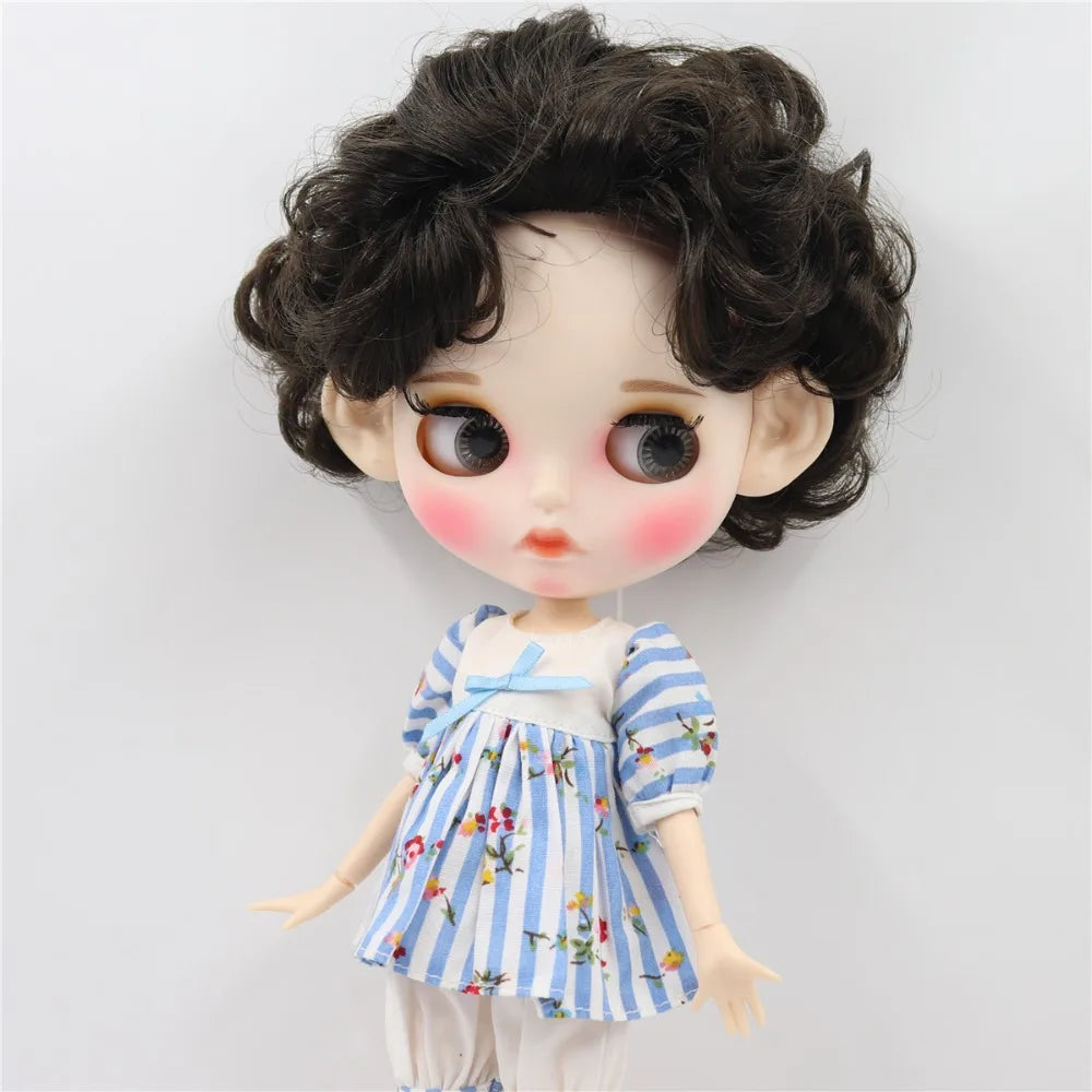 ICY DBS Blythe Doll 1/6 BJD Joint Body 30cm White Skin Black Hair Matte Face