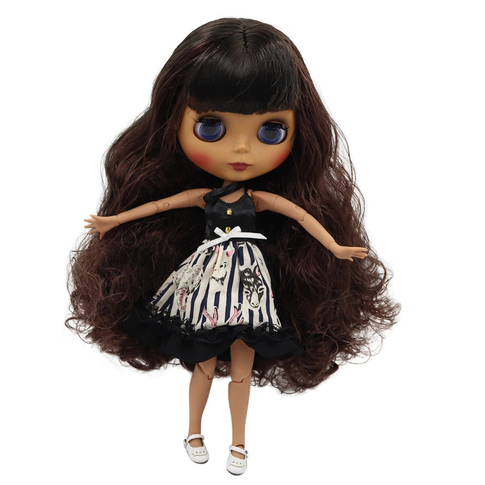 ICY DBS Blythe Doll Black Skin Matte Face Joint Body Black Brown Hair BL950