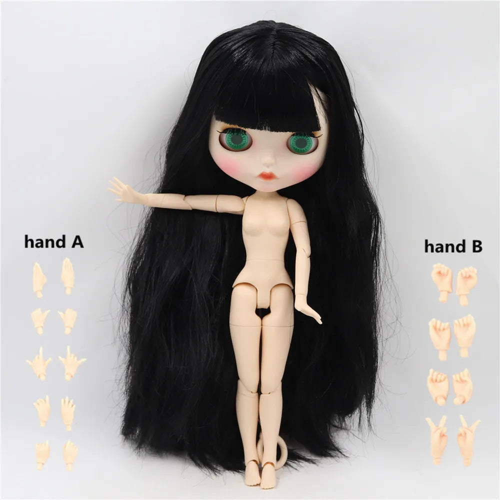 ICY DBS Blyth doll white skin joint body Black straight hair new matte face with eyebrows Lip gloss BL117-EXPROTAS