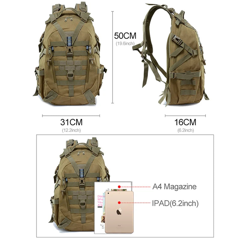 40L Camping Backpack Men's Bag Travel Bags Tactical Molle Climbing Rucksack Hiking Outdoor Reflective Shoulder Fishing Bag-EXPROTAS