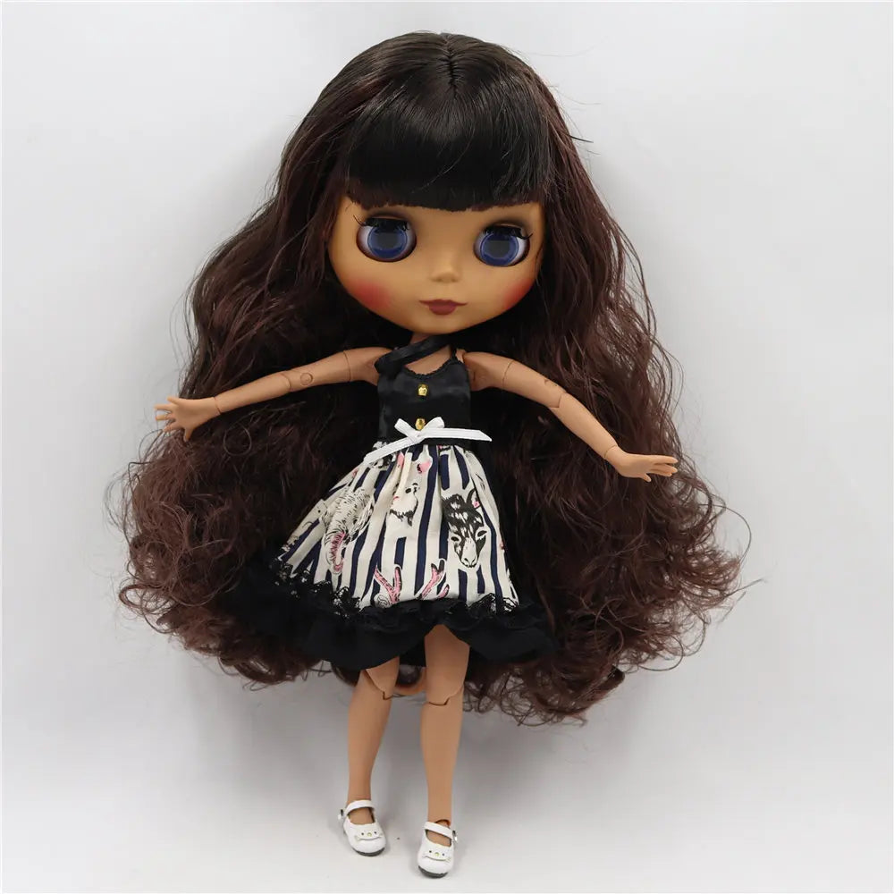 ICY DBS Blythe Doll Black Skin Matte Face Joint Body Black Brown Hair BL950
