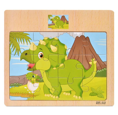 12/9pcs Wooden Puzzles Kids Cartoon Animals Vehicles Educational Learning Toy Gift