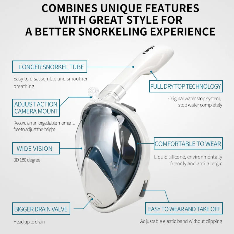 COPOZZ Professional Snorkeling Diving Mask Underwater Scuba Full Face Snorkel Mask Anti Fog Goggles for Adult Swimming Equipment-EXPROTAS