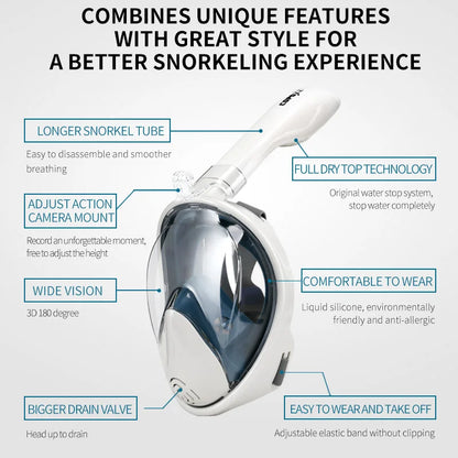 COPOZZ Professional Snorkeling Diving Mask Underwater Scuba Full Face Snorkel Mask Anti Fog Goggles for Adult Swimming Equipment-EXPROTAS