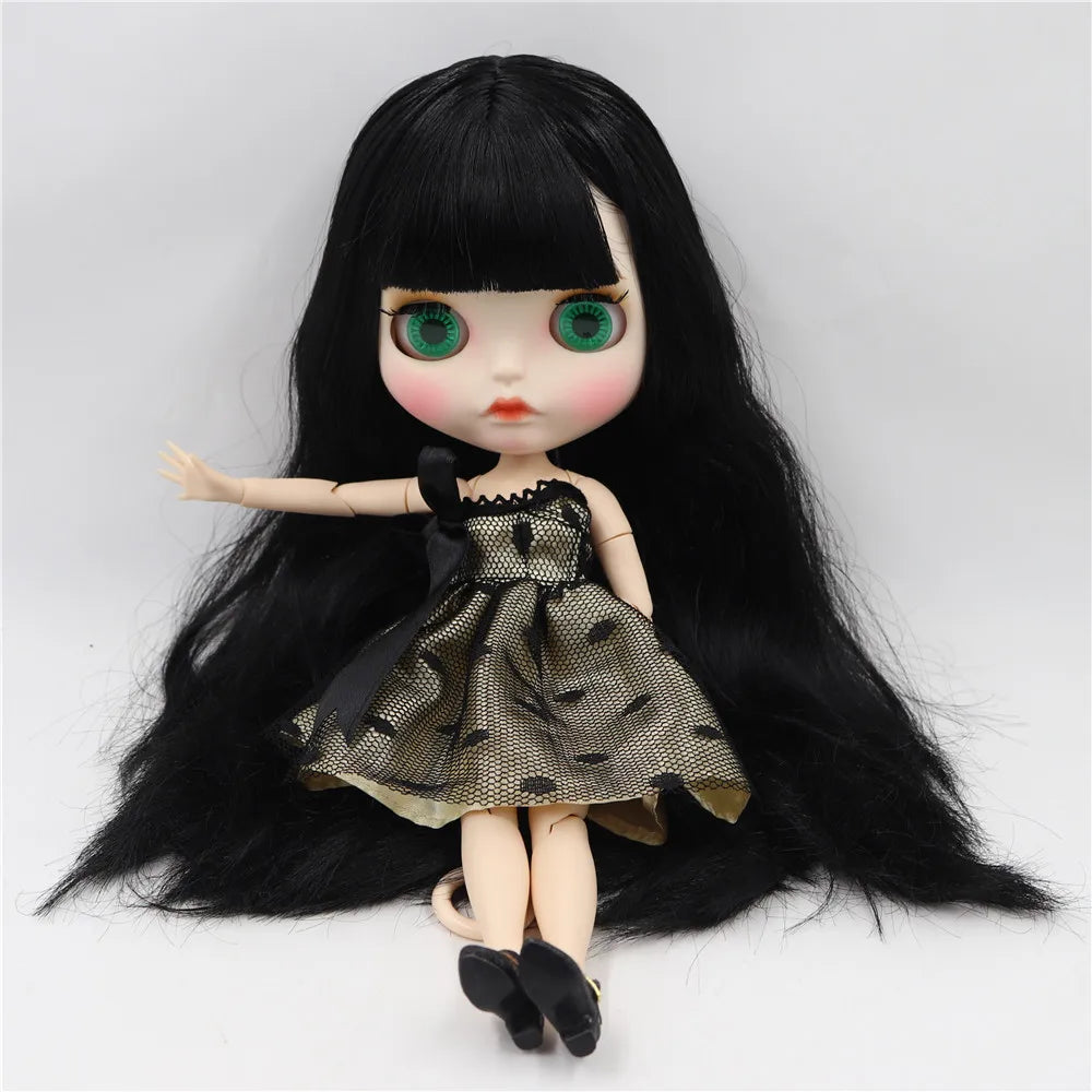 ICY DBS Blyth doll white skin joint body Black straight hair new matte face with eyebrows Lip gloss BL117-EXPROTAS