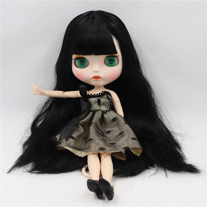 ICY DBS Blyth doll white skin joint body Black straight hair new matte face with eyebrows Lip gloss BL117-EXPROTAS