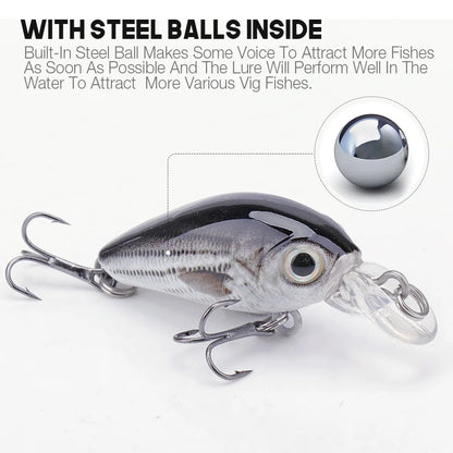 5Pcs Mini Fishing Lures Crankbait Pike Trout Baits with Tackle Box