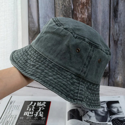 Unisex Bucket Hat Washed Denim Fisherman Cap Summer Casual Fashion