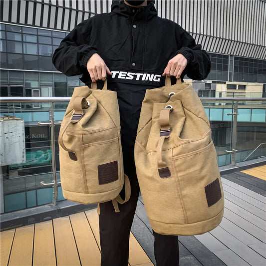 Men’s Large Canvas Travel Backpack Hiking Duffle Rucksack Shoulder Bag