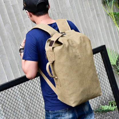 Large Canvas Shoulder Bag Backpack for Men Travel Rucksack Bucket Luggage