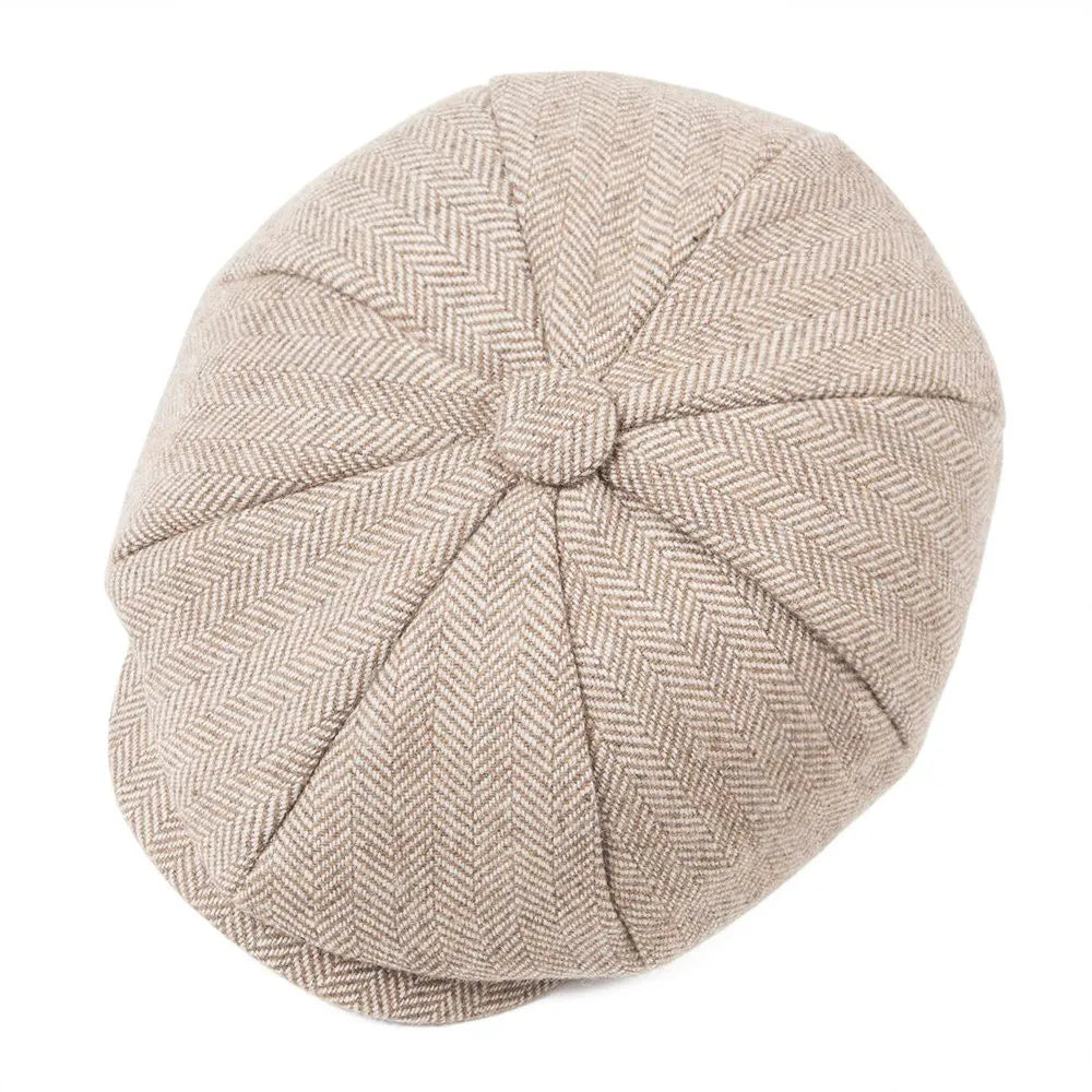 Baker Boy Cap Wool Blend Herringbone Newsboy Hat for Men Women