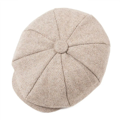 Baker Boy Cap Wool Blend Herringbone Newsboy Hat for Men Women