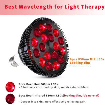 Red Light Therapy Lamp For Face 54W 660nm & 850nm Infrared Light Therapy Device For Muscle Joint Pain Relief Skin Health Tools-EXPROTAS