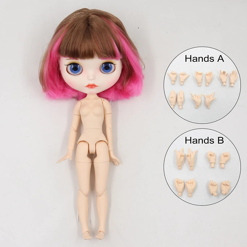 ICY DBS Blythe Doll 1/6 BJD Joint Body 30cm Pink Brown Hair Nude Anime Girl Toy