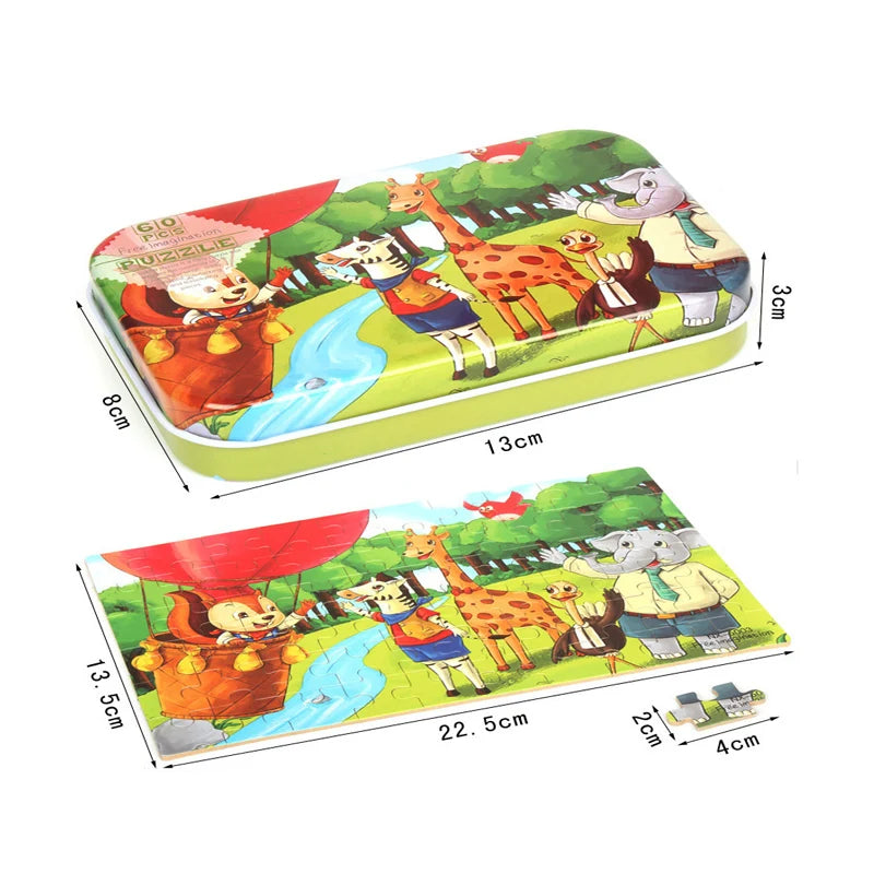60pcs Wooden Jigsaw Puzzle Kids Toy Cartoon Animals Vehicles Educational Learning Gift