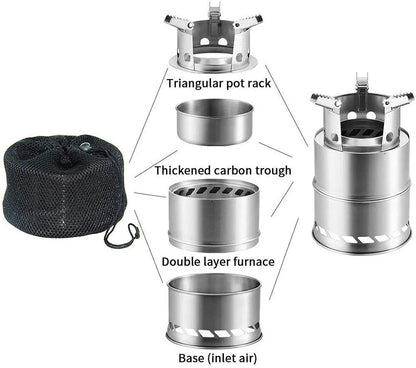 Portable Outdoor Camping Stove Wood Burning Stainless Steel BBQ Picnic Cooking