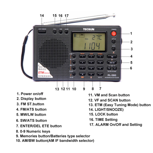 Tecsun PL-380 DSP Portable Radio FM LW SW MW Full Band Digital Stereo Receiver