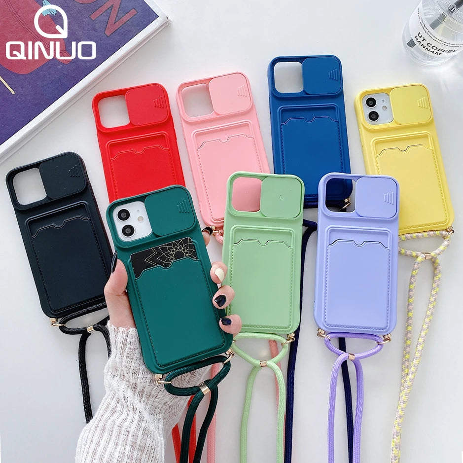iPhone 7-16 Pro Max Mini XR XS Crossbody Lanyard Wallet Case Camera Cover