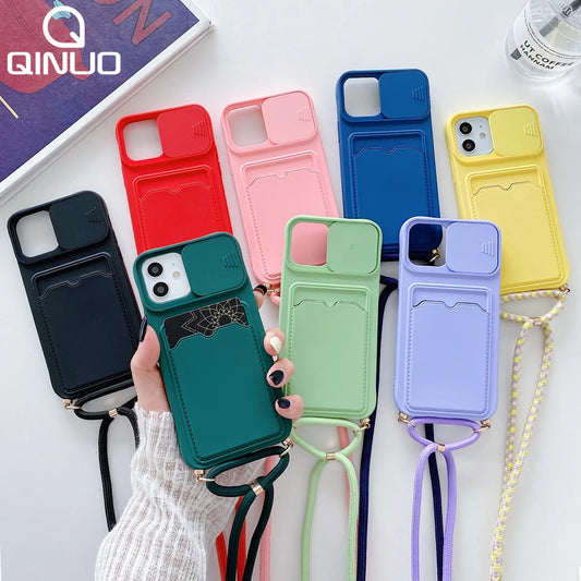 iPhone 7-16 Pro Max Mini XR XS Crossbody Lanyard Wallet Case Camera Cover