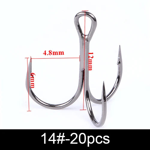 20Pcs Fishing Hooks Treble Carbon Steel Barbed Sharp 2/4/6/8/10#