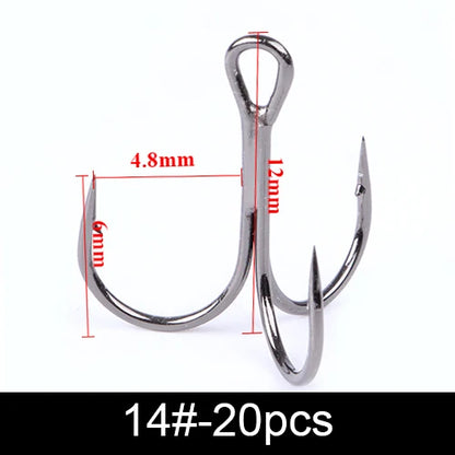 20Pcs Fishing Hooks Treble Carbon Steel Barbed Sharp 2/4/6/8/10#