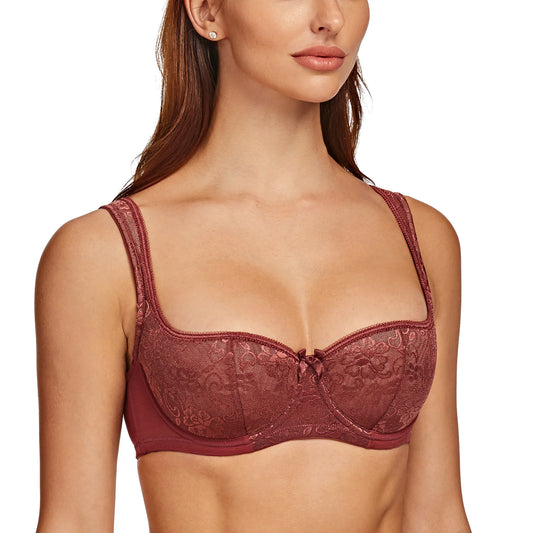 MELENECA Women’s Balconette Half Cup Underwire Bra with Padded Straps Lace