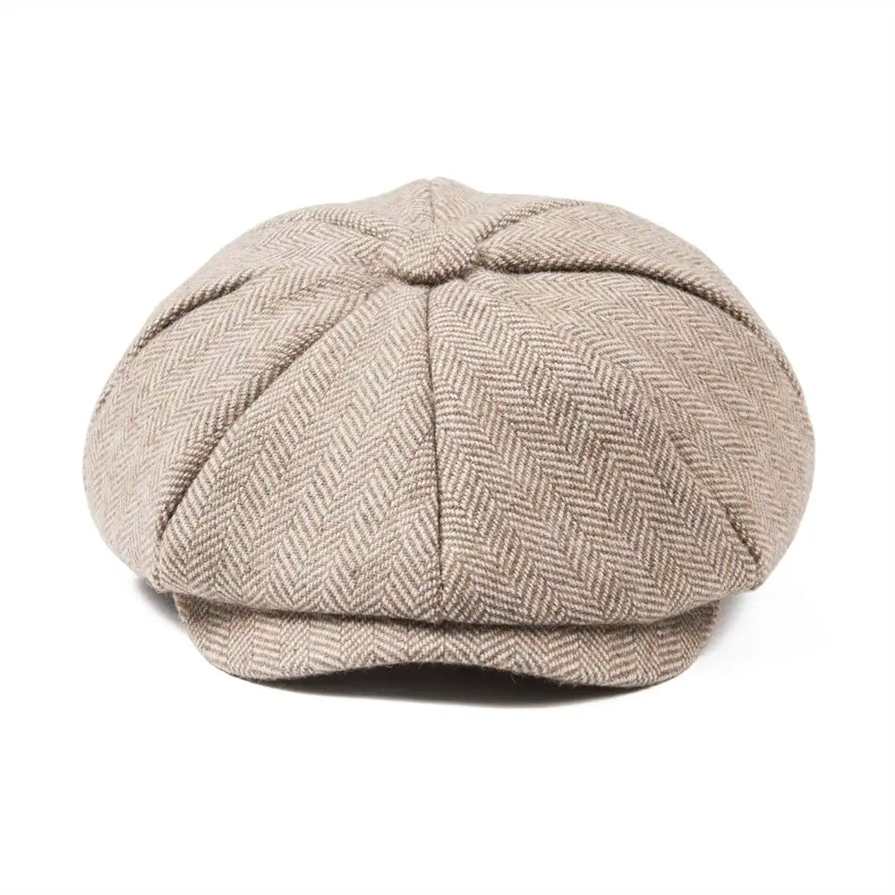Baker Boy Cap Wool Blend Herringbone Newsboy Hat for Men Women