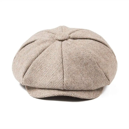 Baker Boy Cap Wool Blend Herringbone Newsboy Hat for Men Women