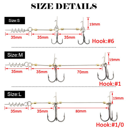 Double Fishing Hooks #6 #1 #1/0 Stinger Rig for Softbait Pike Tackle