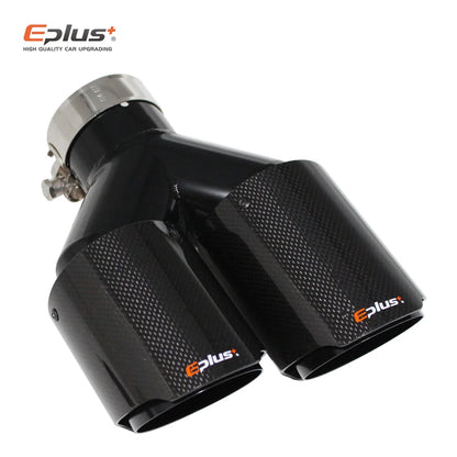 EPLUS Carbon Fiber Y-Shape Dual Exhaust Tip Glossy Black Stainless Universal