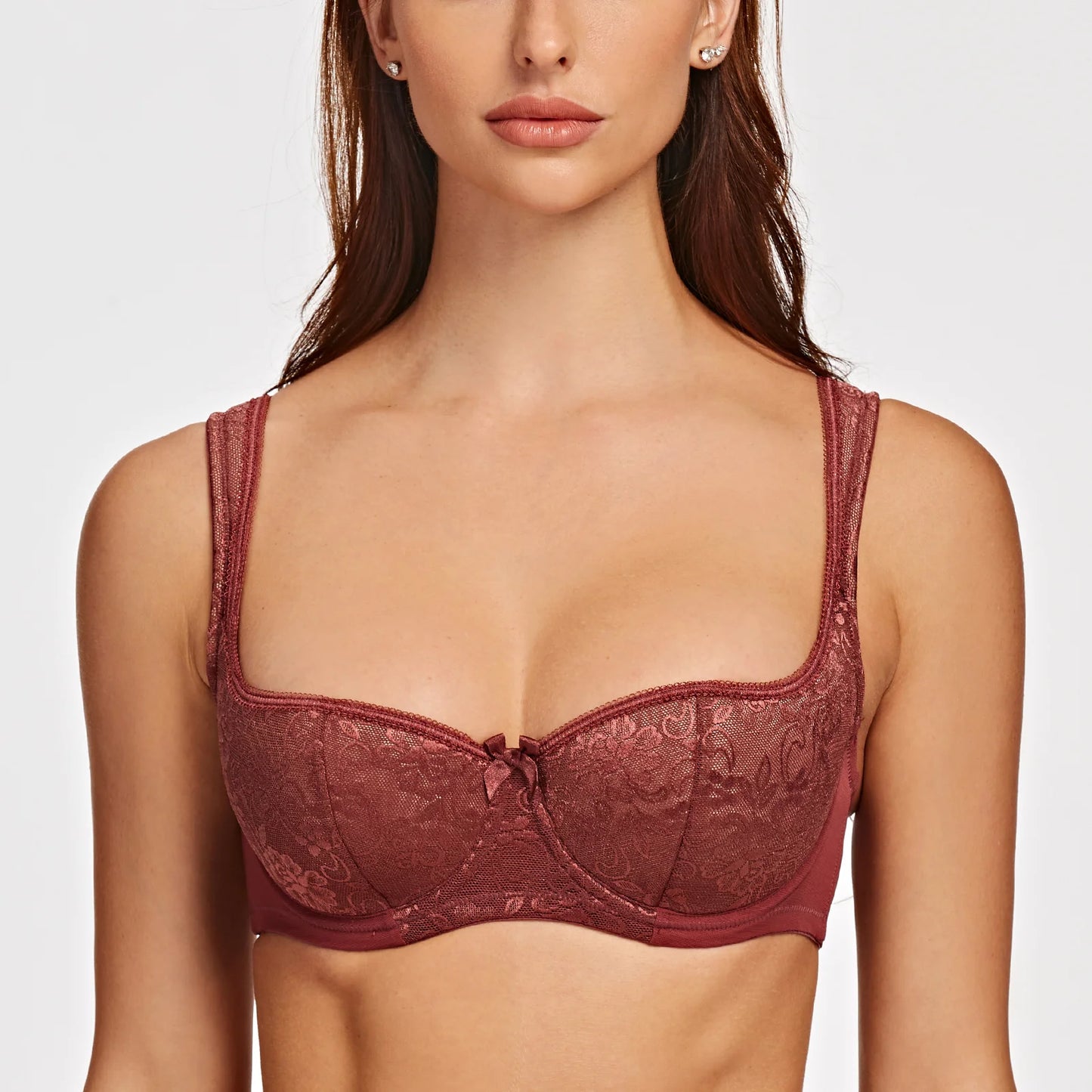 MELENECA Women’s Balconette Half Cup Underwire Bra with Padded Straps Lace