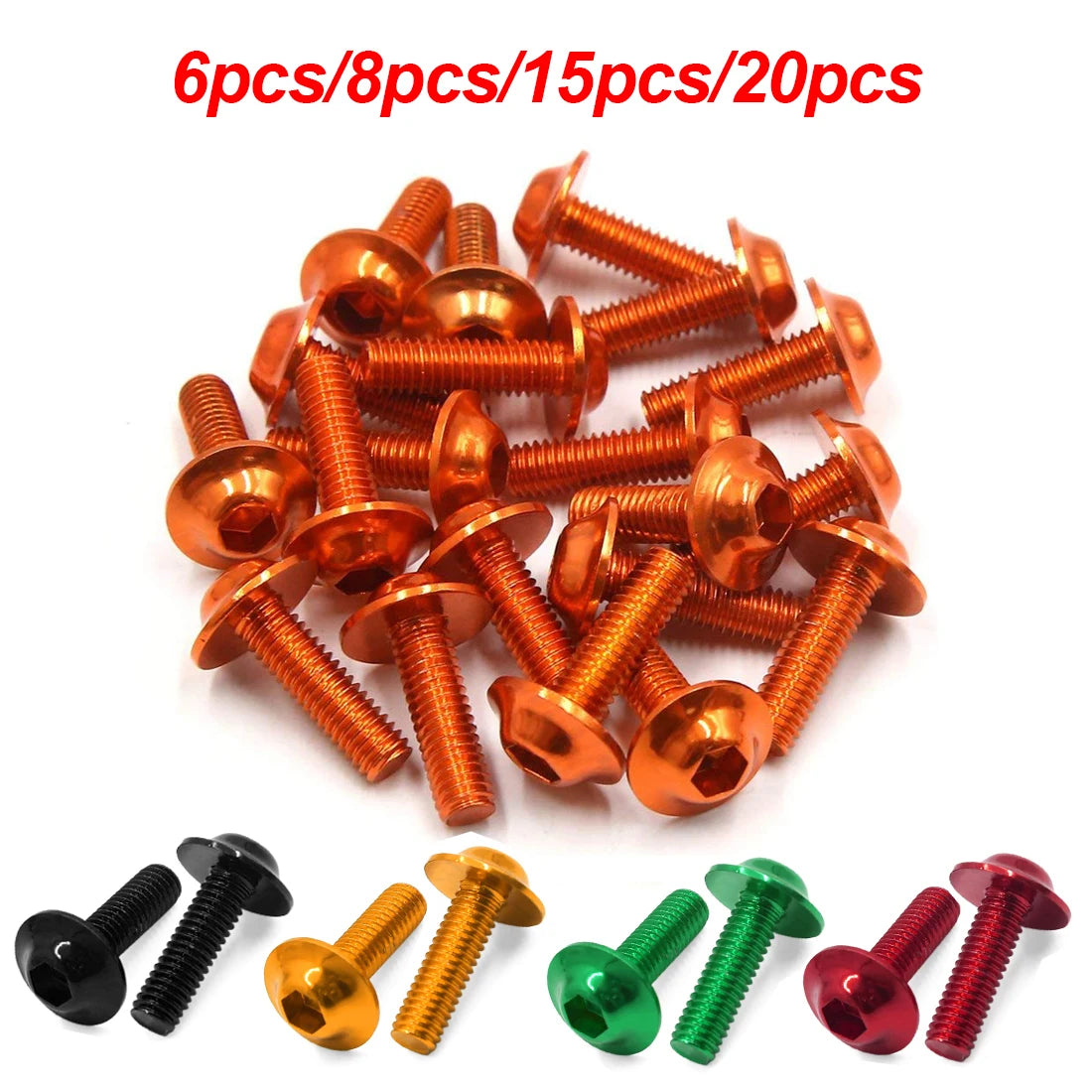 20Pcs M6x20mm Orange Hexagon Motorcycle License Plate Bolts & Screws